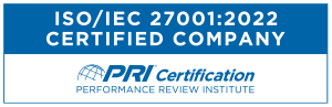 A badge that states: ISO/IEC 27001:2022 Certified Company 